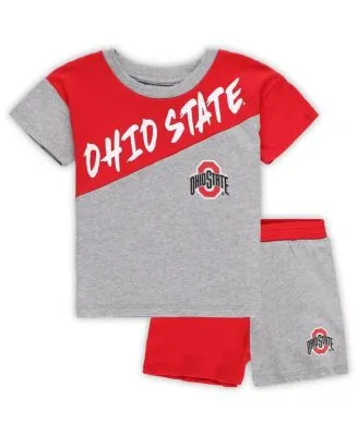 Outerstuff Infant Boys and Girls Red, Heather Gray Texas Rangers Ground Out  Baller Raglan T-shirt Shorts Set