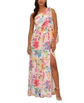 Women's Printed One-Shoulder Bow Floral Gown