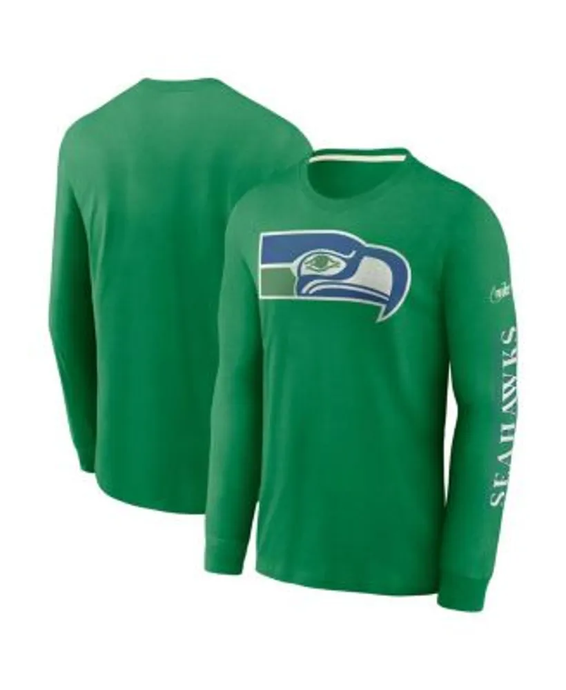 Men's Nike Heathered Charcoal/College Navy Seattle Seahawks Tri-Blend Raglan Athletic Long Sleeve Fashion T-Shirt Size: Small