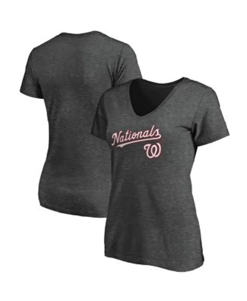 Fanatics Women's Branded Heathered Charcoal Washington Nationals Team Logo  Lockup V-Neck T-shirt