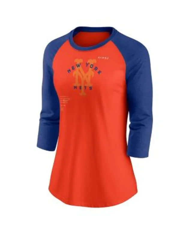 Fanatics Branded Women's Heathered Royal, White New York Mets Official Wordmark 3/4 Sleeve V-Neck T-Shirt - Heather Royal