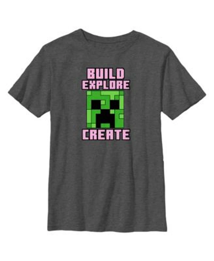 Boy's Minecraft Creeper Face Performance Graphic Tee Charcoal Heather Large