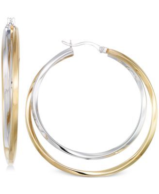 Interlocking Hoop Earrings in 14k Gold Over Silver and 14k White Gold Over Silver