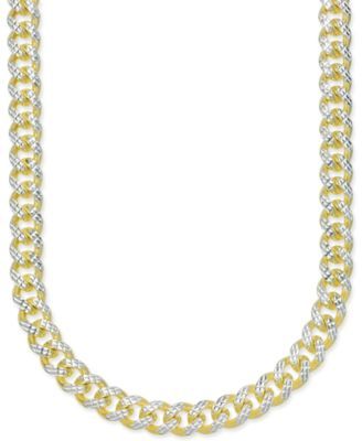 24" Men's Two-Tone Cuban Link Chain Necklace in 14k Gold-Plated Sterling Silver and Sterling Silver