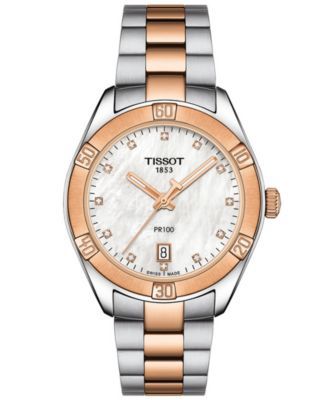 Women's Swiss PR 100 Sport Chic T-Classic Diamond-Accent Two-Tone Stainless Steel Bracelet Watch 36mm
