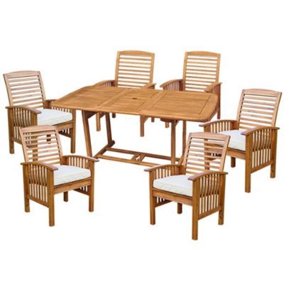 7-Piece Acacia Wood Outdoor Patio Dining Set with Cushions - Brown
