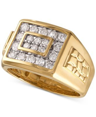 Men's Diamond Cluster Nugget Detail Ring (1 ct. t.w.) 10k Yellow Gold (Also White or Rose Gold)