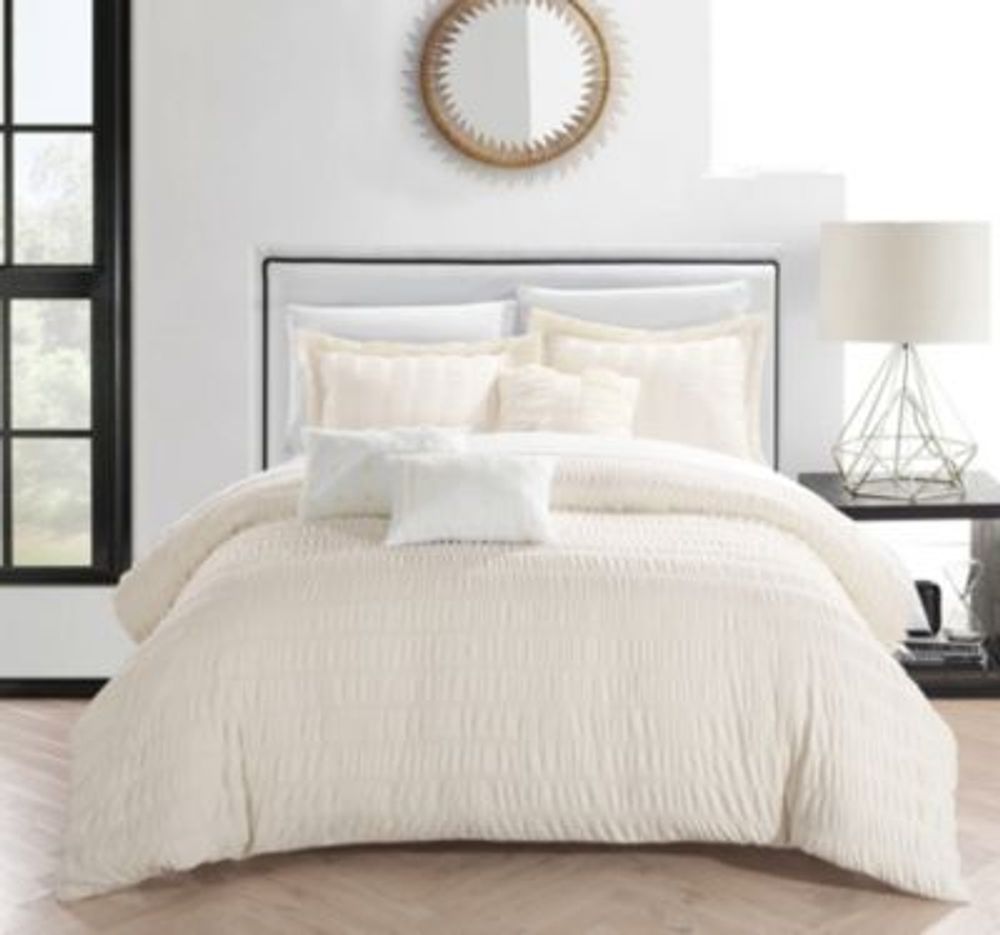 7-Piece White & Gold Stripe Embellished Comforter Set, Queen, Sold by at Home