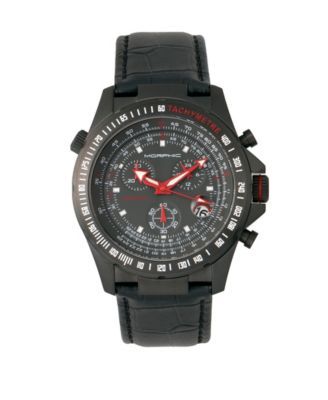 M36 Series, Black Case Black Leather Band Chronograph Watch, 44mm