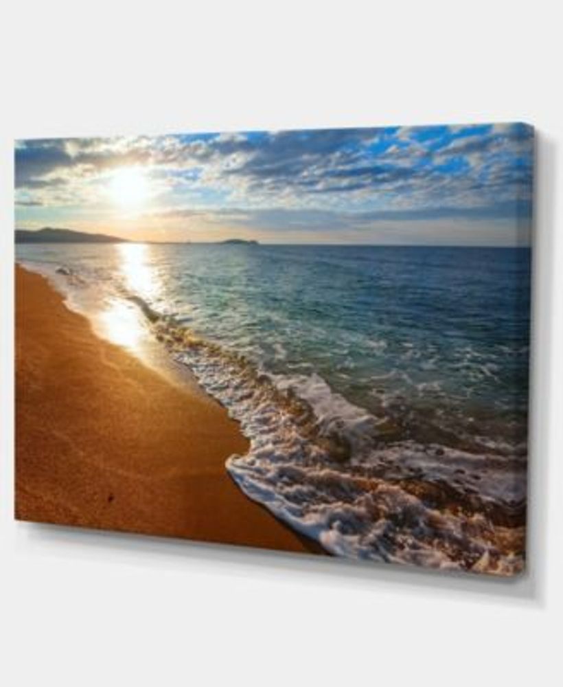 Designart 'White Waves Kissing Beach Sand' Seashore Throw Pillow