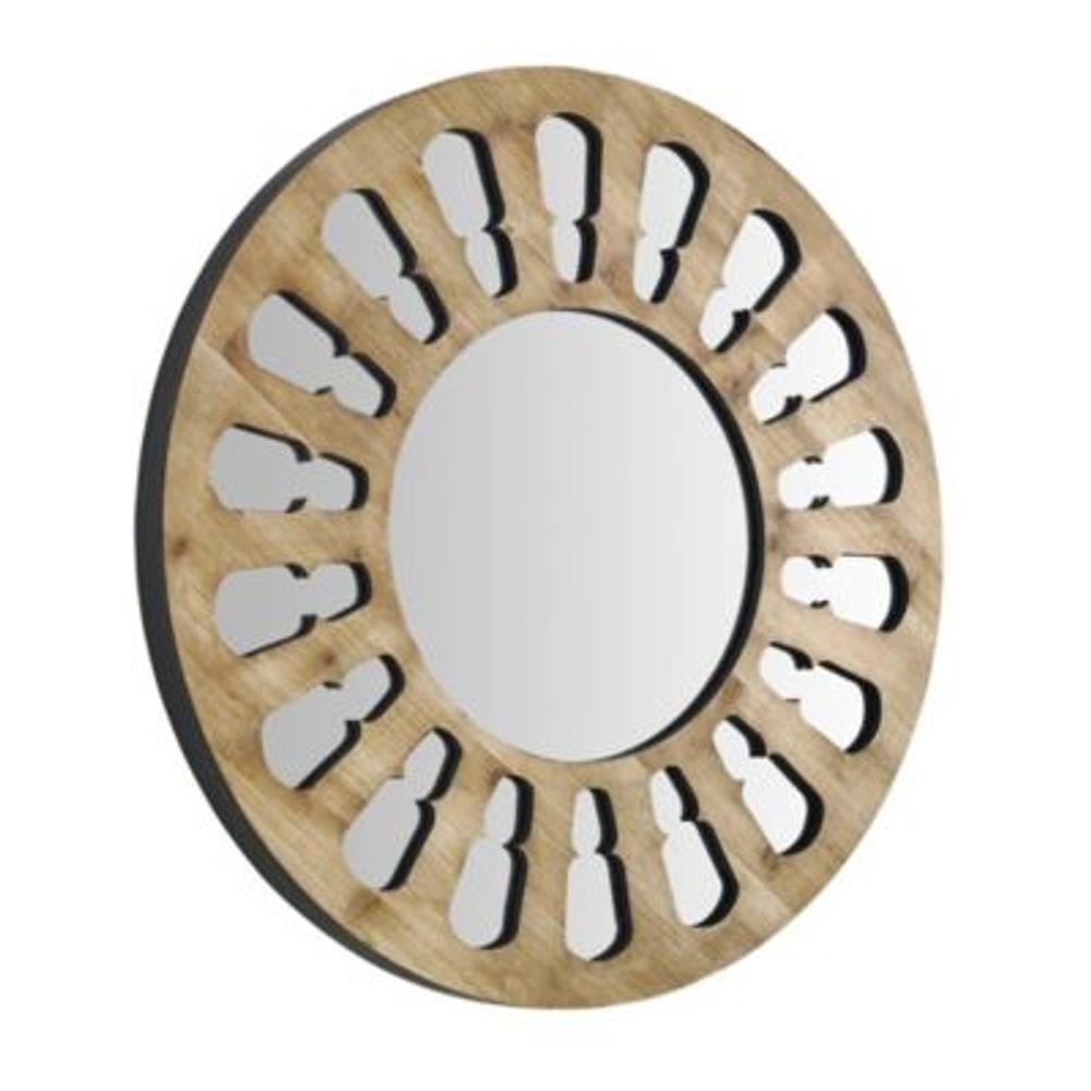 32" Round Wood Cut-Out Mirror