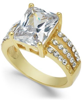 Gold Plate Emerald-Cut Crystal Triple-Row Ring, Created for Macy's