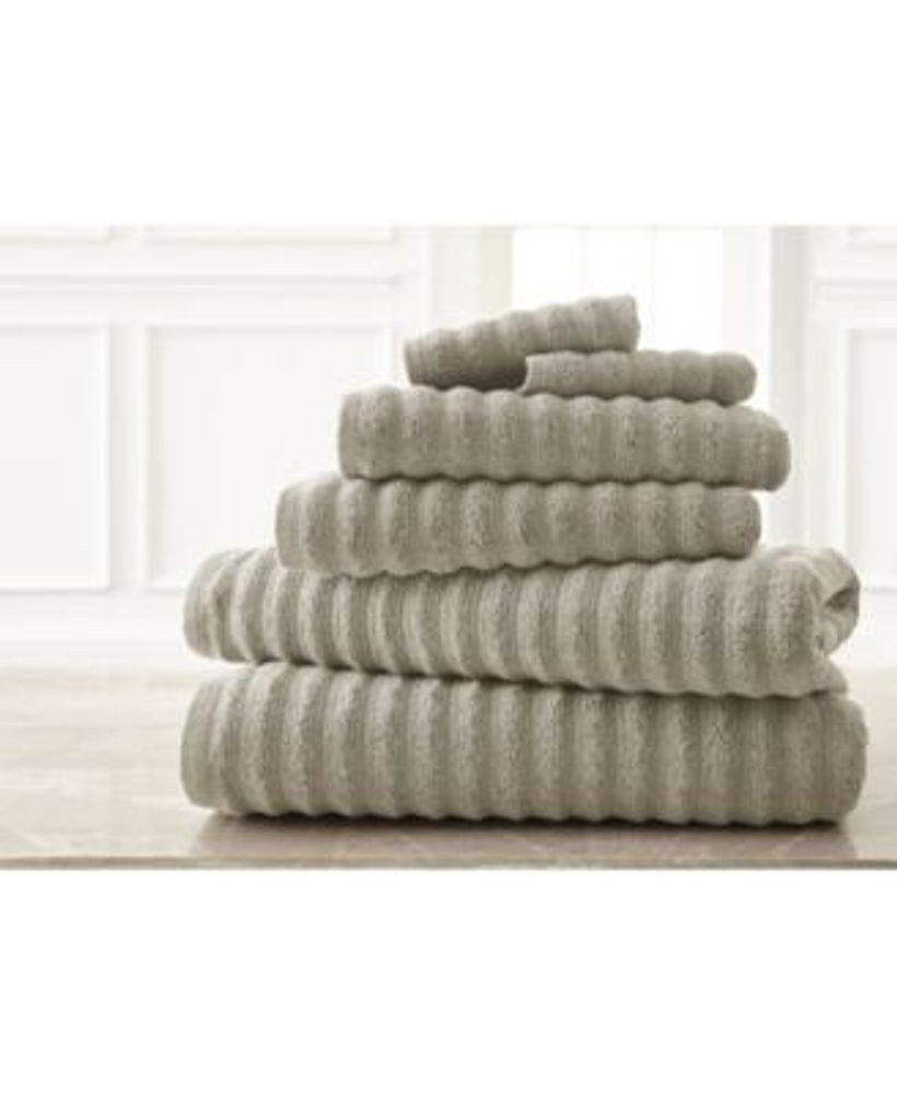 6-Piece Taupe/Black Luxury Quick Dry 100% Cotton Bath Towel Set