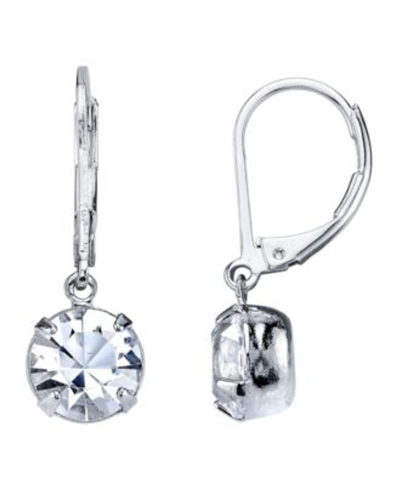 Silver-Tone Genuine Crystal Drop Earrings