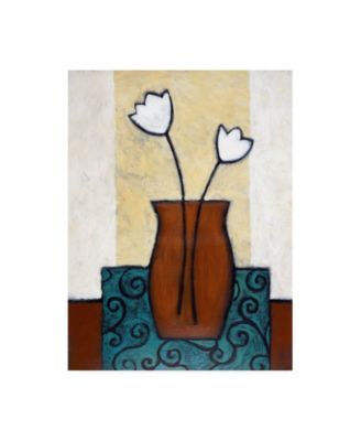 Pablo Esteban Flowers in Brown Vase and Blue Mat Canvas Art - 27" x 33.5"