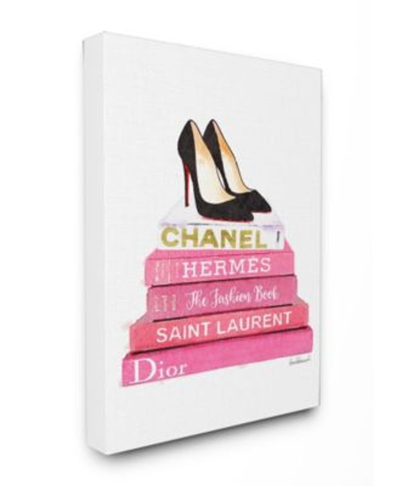 Stupell Industries Fashion Designer Wine Shoes Bookstack Pink