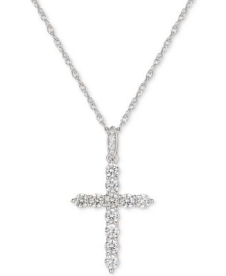 Cubic Zirconia Cross 16" Pendant Necklace in Sterling Silver