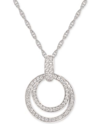 Cubic Zirconia Double Circle 18" Pendant Necklace in Sterling Silver