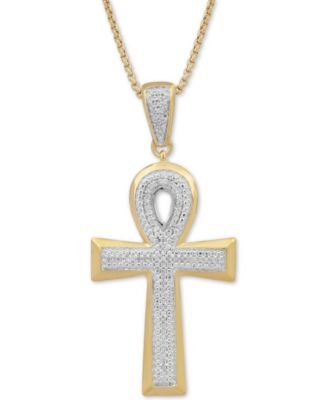 Men's Diamond Ankh 22" Pendant Necklace (1/2 ct. t.w.) in 18k Gold-Plated Sterling Silver