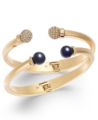 2-Pc. Set Pavé Bead & Imitation Pearl Cuff Bracelets, Created for Macy's 