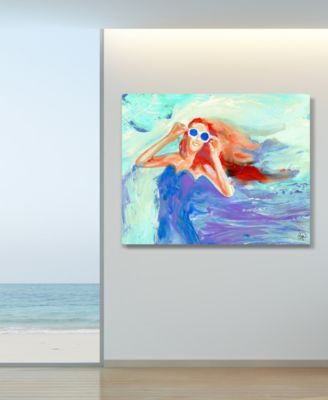 Girl In The Wind in Blue Abstract 36" x 24" Canvas Wall Art Print