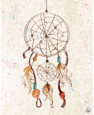 Dreamcatcher with Feathers on Light Tan 20" x 16" Canvas Wall Art Print