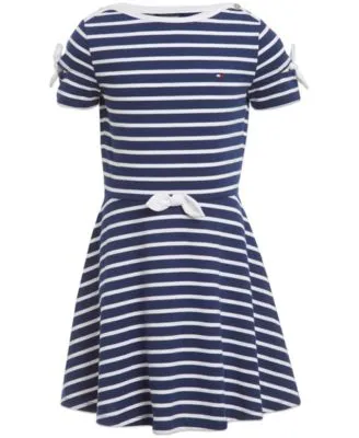 Big Girls Breton Stripe Bow-Trim Jersey Dress