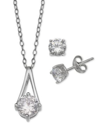 2-Pc. Set Cubic Zirconia Pendant Necklace and Stud Earrings in Sterling Silver, Created for Macy's