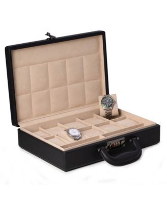 Ten Watch Storage Box Briefcase with Handle and Combination Lock