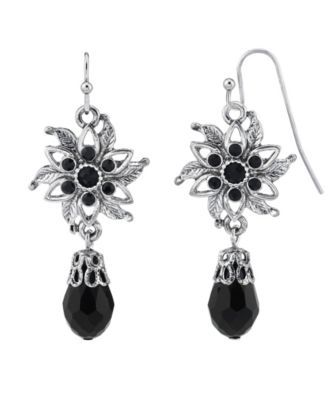 Silver-Tone Flower Drop Earrings