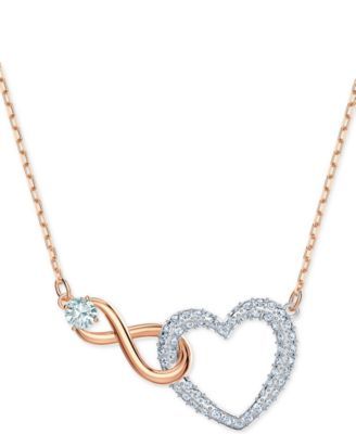 Two-Tone Crystal Heart & Infinity Symbol Pendant Necklace, 14-7/8" + 2" extender