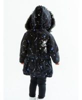 Toddler, Little, and Big Girls Faux Fur Parka Utility Jacket with Splatter Print