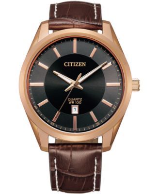 Men's Quartz Brown Leather Strap Watch 42mm