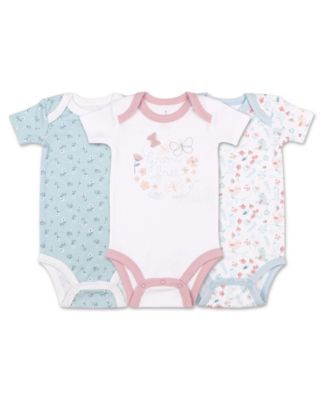Baby Girl Tiny Blooms Short Sleeve Floral Bodysuit, Pack of 3
