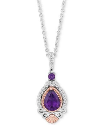 Enchanted Disney Amethyst (1 ct. t.w.) & Diamond (1/7 ct. t.w.) Ariel Pendant Necklace in Sterling Silver & 14k Rose Gold, 16" + 2" extender