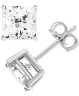 Silver Plated Square Cubic Zirconia Stud Earrings