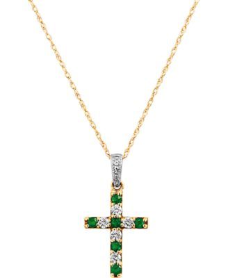 Sapphire (1/5 ct. t.w.) & Diamond (1/6 Cross 18" Pendant Necklace 14k Gold (Also Available Ruby Emerald)