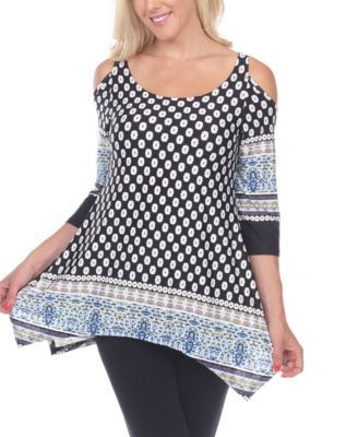 Women's Printed Cold Shoulder Tunic Top