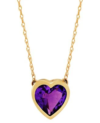 Gemstone Bezel Heart 18" Pendant Necklace 10k Gold