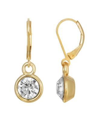 Gold-Tone Round Crystal Drop Earring