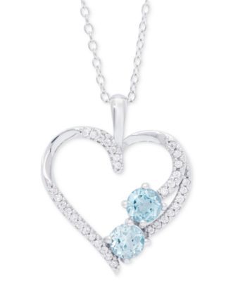 Blue Topaz (1-1/8 ct. t.w.) & Cubic Zirconia  Open Heart 18" Pendant Necklace in Sterling Silver