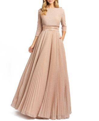 Embellished-Waist Pleated-Skirt Gown