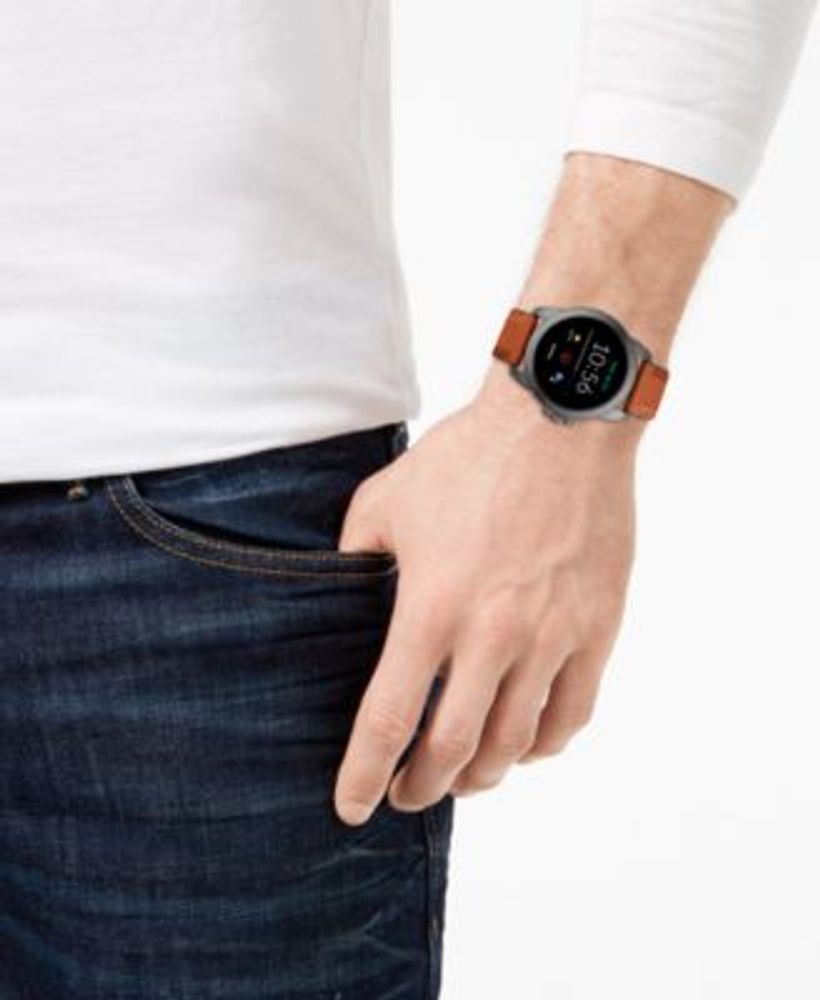 Men's Gen 5E Brown Leather Strap Touchscreen Smart Watch 44mm