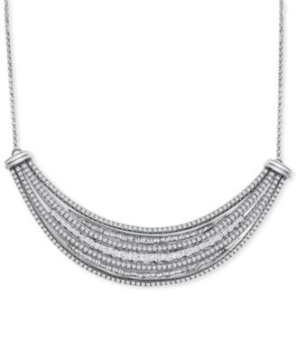 Diamond Multi-Row 18" Collar Necklace (1-1/2 ct. t.w.) in Sterling Silver, Created for Macy's