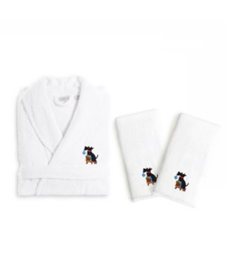 Textiles Embroidered Luxury Hand Towels and Terry Bathrobe Set