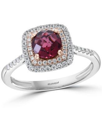 EFFY® Rhodolite (1 ct. t.w.) & Diamond (1/4 ct. t.w.) Ring in 14k Rose & White Gold