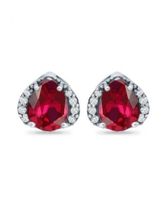 Created Ruby and Cubic Zirconia Stud Earrings