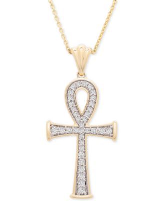 Diamond Ankh Cross 20" Pendant Necklace (1/4 ct. t.w.) in 14k Gold, Created for Macy's