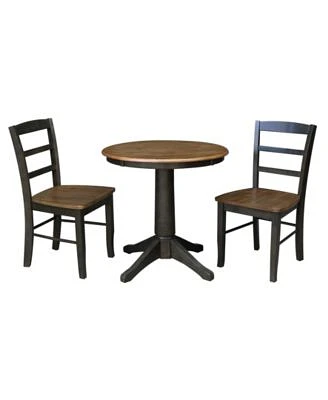 30" Round Pedestal Dining Table with 2 Madrid Ladderback Chairs