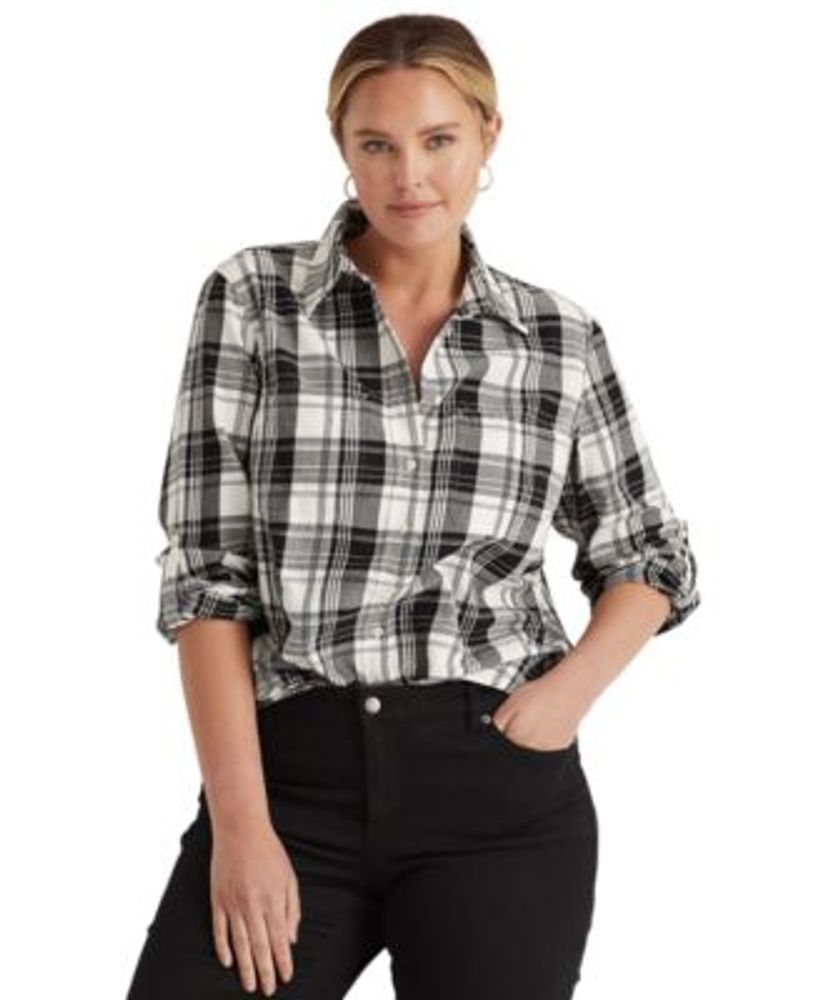 Lauren Ralph Lauren Plus Size Plaid Roll Tab Button-Down Shirt | Plaza Las  Americas